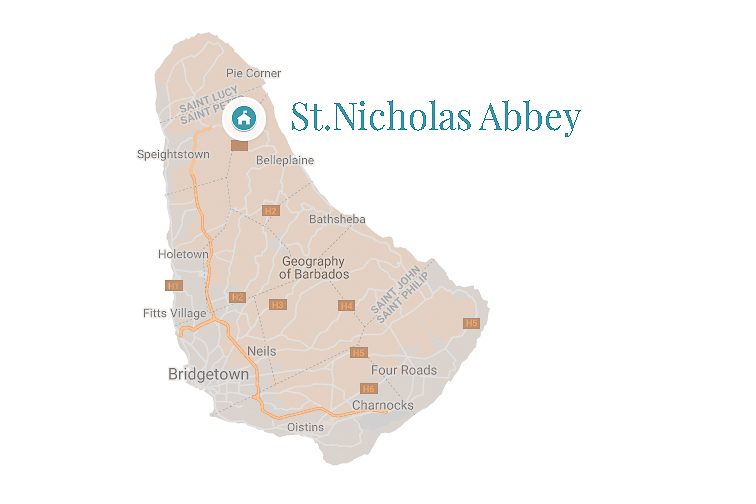 Karta Barbados utflykter, St. Nicholas Abbey